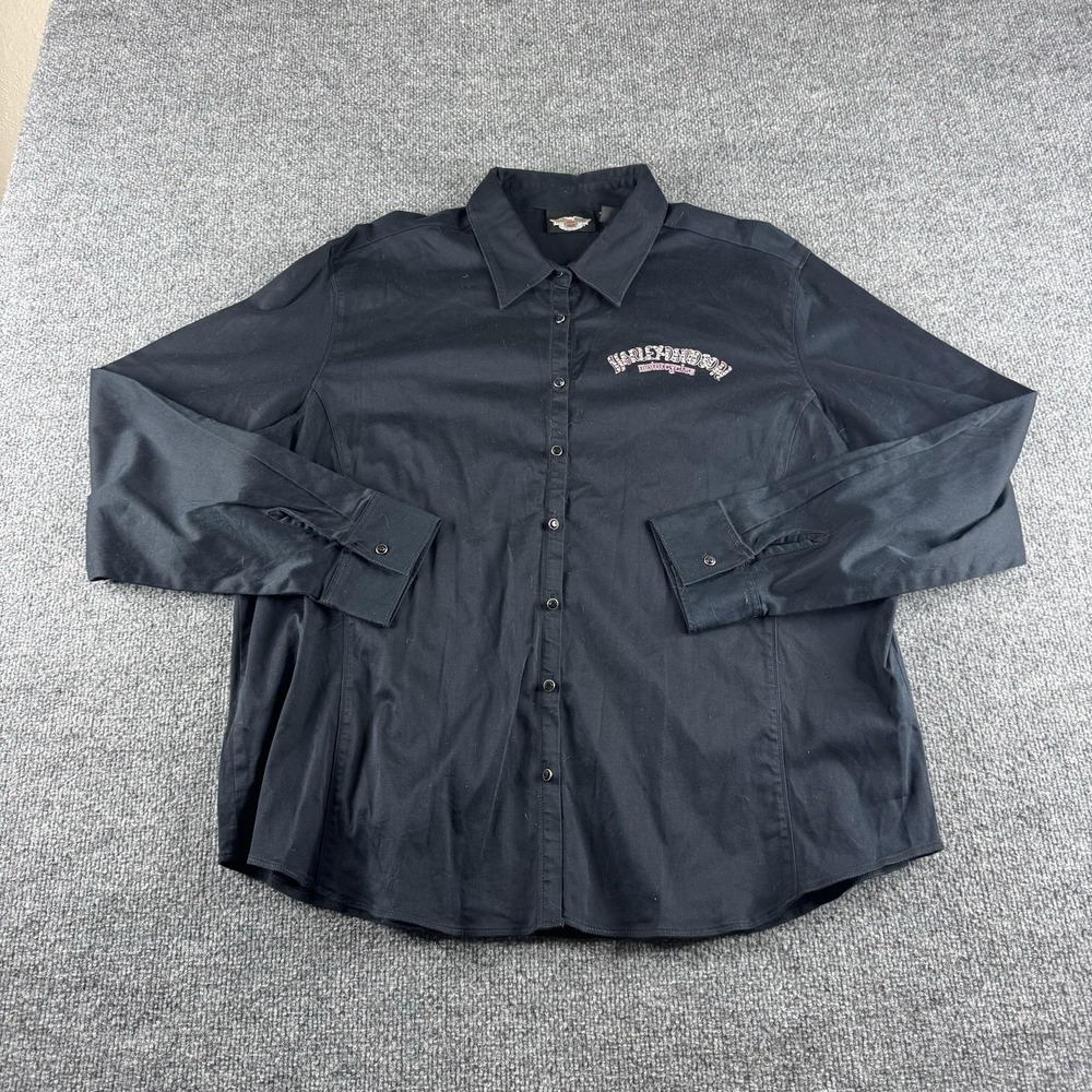 Harley-Davidson Shirt Womens XL Black Button Up Long Sleeve Rhinestone Wings